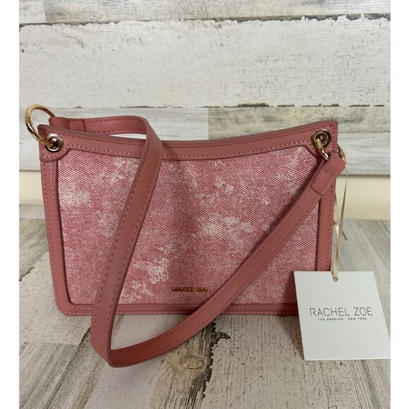 Rachel Zoe Pink White Washed Twill Flap Shoulder Bag Faux Leather NWT - Picture 1 of 6